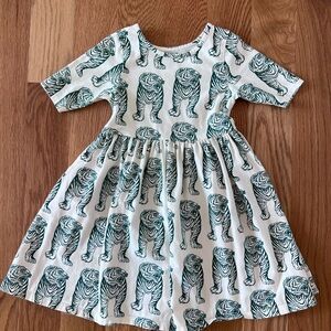 Pink Chicken White and Green Tiger Print Dress